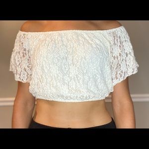 Cream Lace Off the Shoulder Crop Top